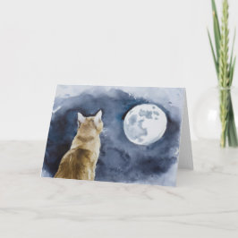 Gato de jengibre y tarjeta de saludo de luna llena