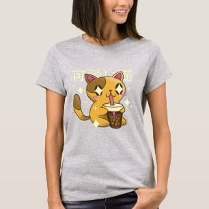 Gato de Kawaii bebe una camiseta de Bubbletea
