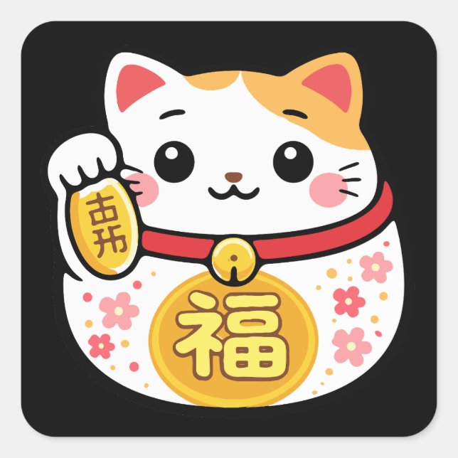 Gato de la suerte Maneki Neko pegatinas (Anverso)