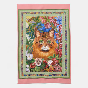Gato de Louis Wain del vintage y toalla de cocina
