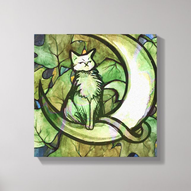 Gato de marfil verde luna Luna Niño arte Luna gato (Anverso)