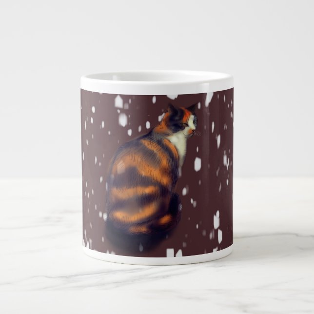 Gato de Marmalade en la nieve taza de café gigante (Frente)