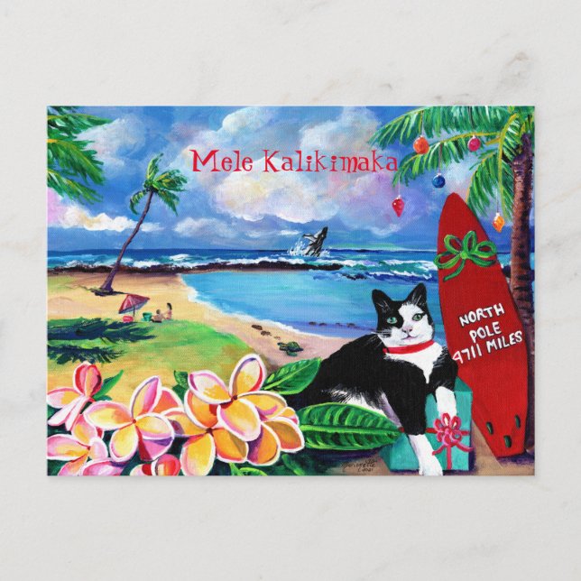 Gato de Mele Kalikimaka en la postal de la playa d (Anverso)