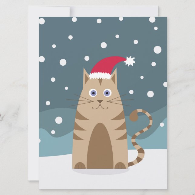Gato de Navidad con sombrero de santa en tarjeta d (Anverso)
