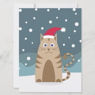 Gato de Navidad con sombrero de santa en tarjeta d