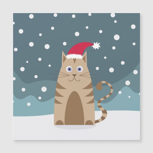 Gato de Navidad con sombrero santa, tarjeta de gat (Anverso)