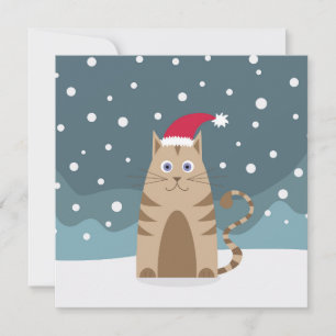 Gato de Navidad con sombrero santa, tarjeta de gat