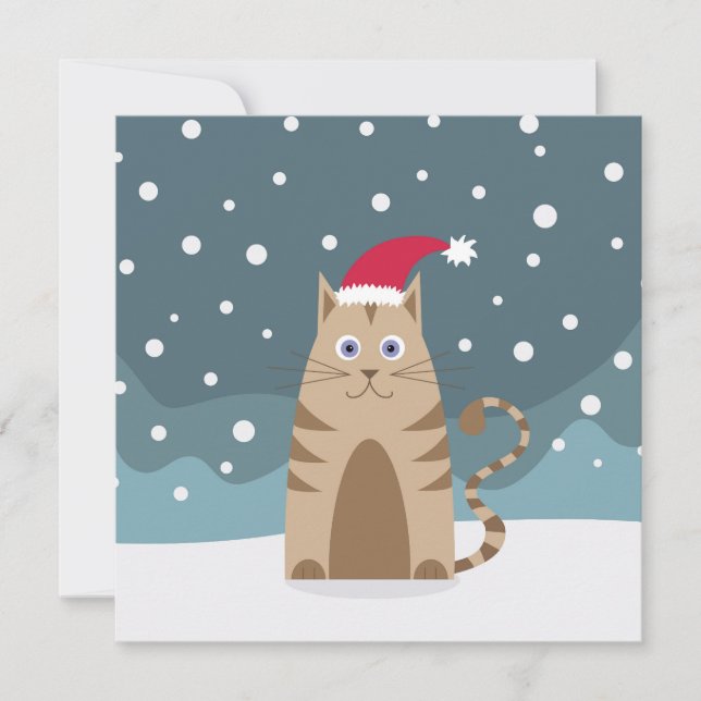 Gato de Navidad con sombrero santa, tarjeta de gat (Anverso)