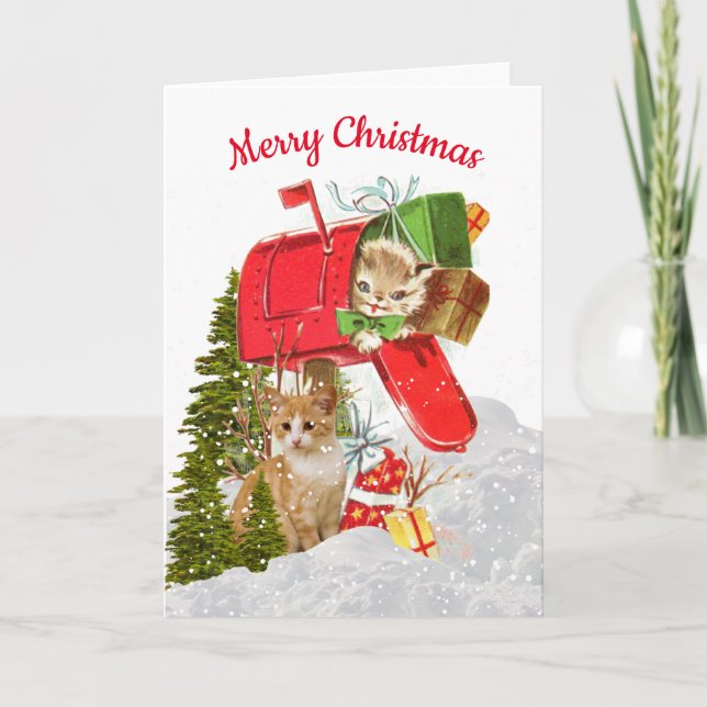 Gato de Navidad Retro Adorable / Tarjeta Postal de (Anverso)