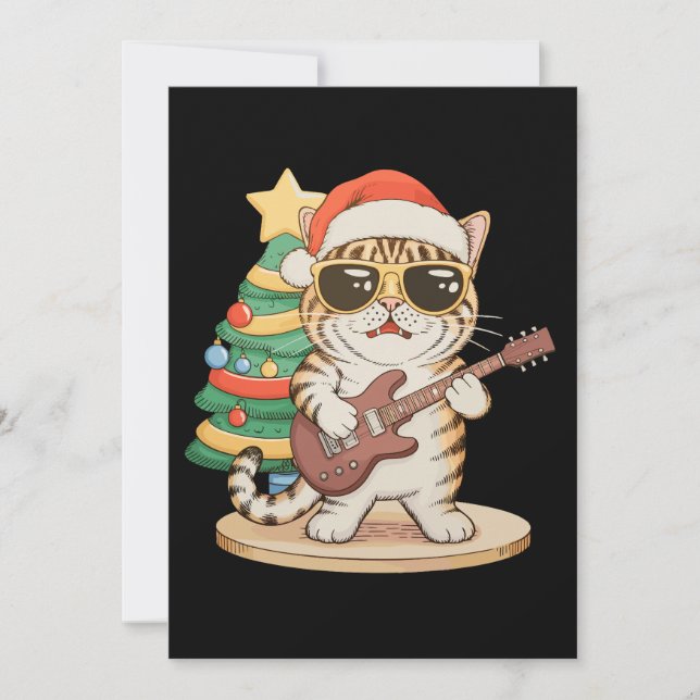 Gato de Navidad tocando guitarra Rock Jazz Sombrer (Anverso)
