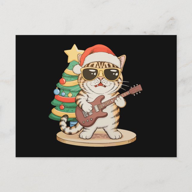 Gato de Navidad tocando guitarra Rock Jazz Sombrer (Anverso)
