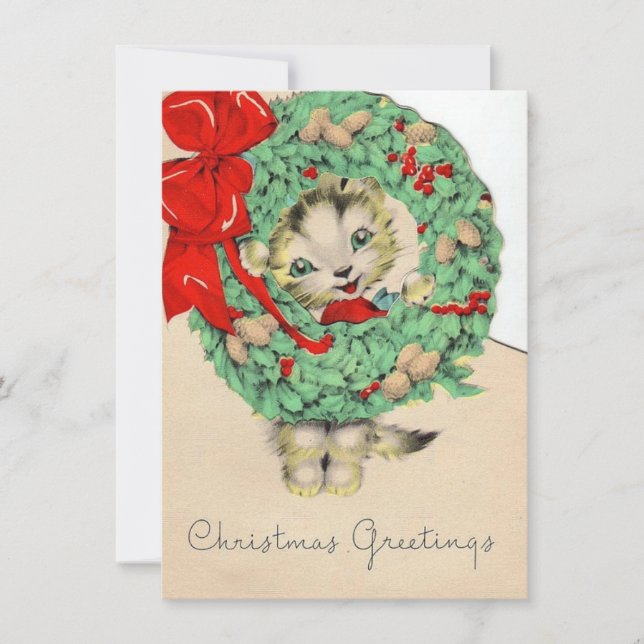 Gato de Navidad vintage con guirnalda (Anverso)