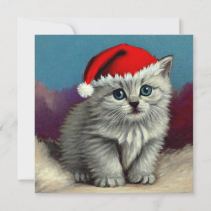 Gato de Navidad vintage en tarjeta de Sombrero de