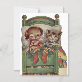 Gato De Navidad Vintage Y Perro En La Cama