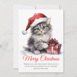 Gato de Navidades de acuarela - Tarjeta de vacacio