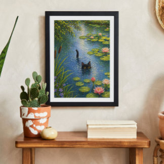 Gato de Nenúfares Inspirado en Monet Arte Impreso