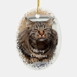 Gato de nieve sobre Navidades Ornamento cerámico