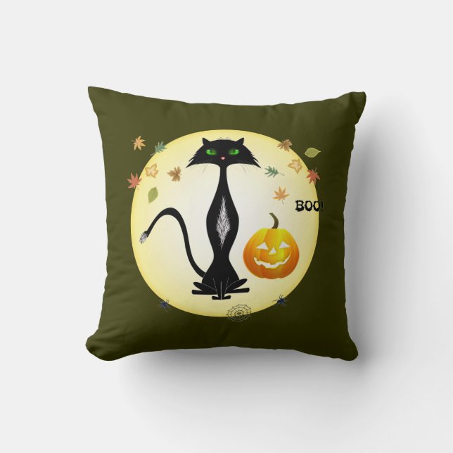 Gato de ojos verdes con la calabaza, almohada (Anverso)