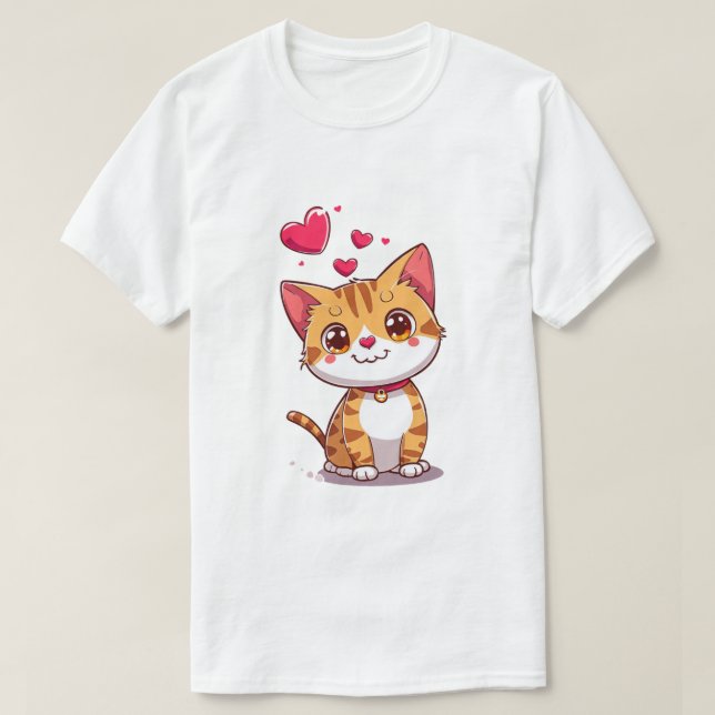 Gato de Oranhe con camiseta de corazón (Diseño del anverso)