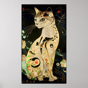 Gato De Oro De Arte Nouveau Vintage En Negro
