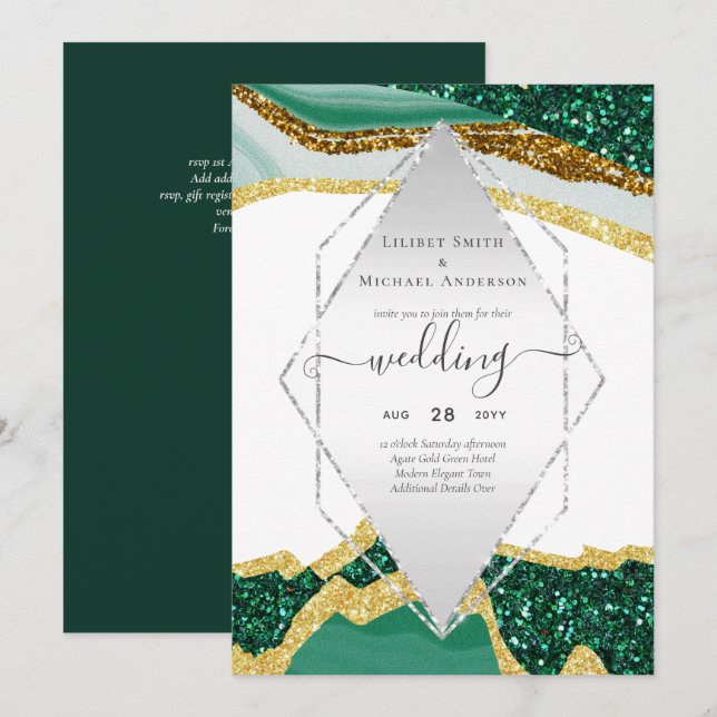 GATO de oro esmeralda - Invitación a la boda moder (Anverso / Reverso)