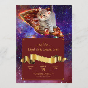 Gato de pizza en el espacio graciosa invitación
