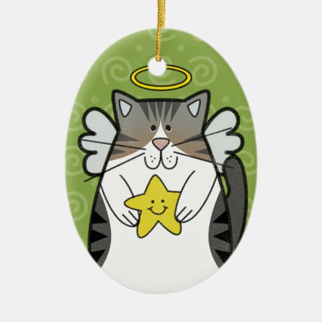 Gato de plata del ángel del Tabby con el ornamento (Frente)