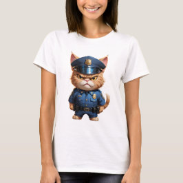 Gato de policía enojado lindo divertido camiseta d