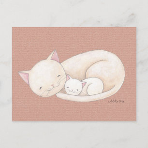 Gato de postal Gato Gato Mamá y Bebé Arte Postcard