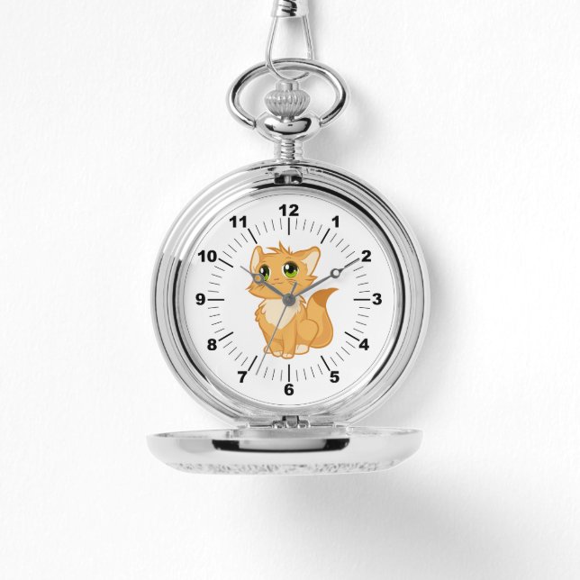 Gato de reloj de bolsillo plateado (Anverso)
