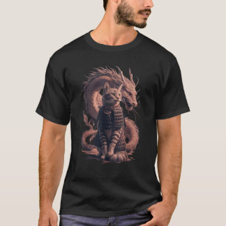 Gato de Samurai con camiseta Dragon