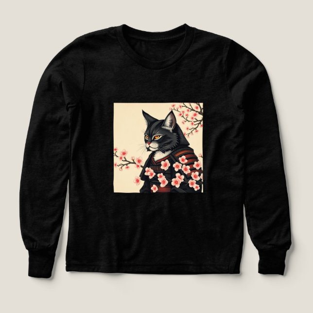 Gato de Samurai entre flores de cerezo (Diseño frontal)