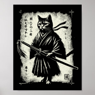Gato de Samurai Ukiyo-e Guerrero Arte Gráfico Sumi