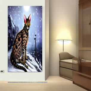 Gato de Savannah en la montaña nevada   Arte IA