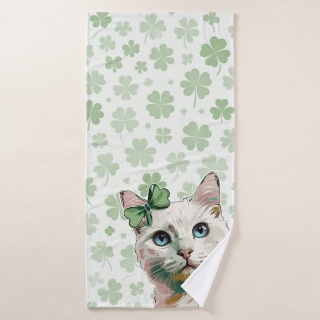 Gato de Shamrock con ojos azules (Toalla de baño)