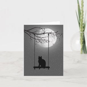Gato De Silhouette En Un Swing A La Luz De La Luna