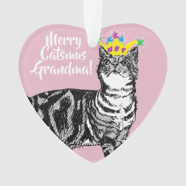 Gato de Tabby Abuela Rosa Feliz Navidad Decoración (Anverso)