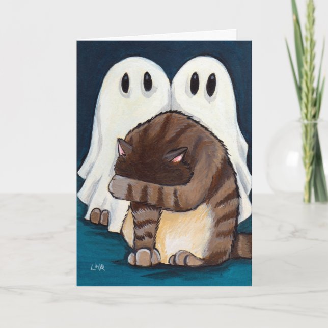 Gato de Tabby asustado y tarjeta fantasmagórica de (Anverso)