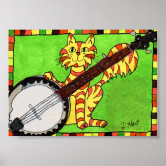 Gato de Tabby con mini arte folclórico banjo