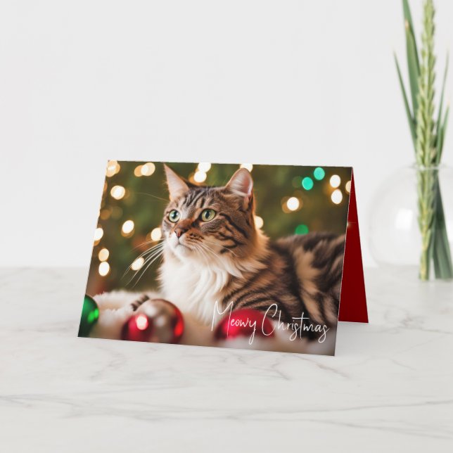 Gato De Tabby Con Ornamentos De Navidad (Anverso)