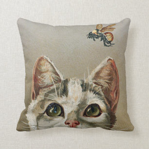 Gato de Tabby del vintage y Cojín decorativo de la