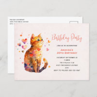 Gato de tabla con corazón Invitación a cumpleaños