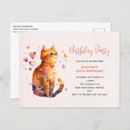 Gato de tabla con corazón Invitación a cumpleaños