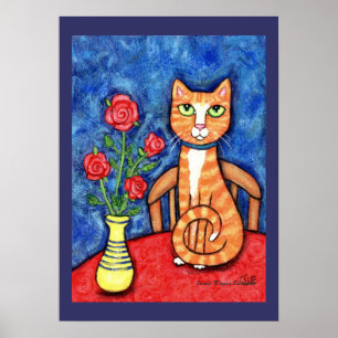 Gato de tabla con Rosas Imprimir arte