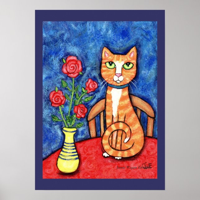 Gato de tabla con Rosas Imprimir arte (Frente)