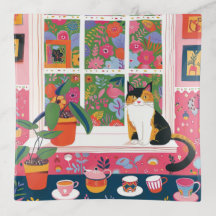 Gato de Tres Colores en Alféizar de Ventana Pop Ar