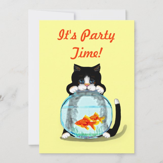 Gato de Tuxedo con invitación a los peces (Anverso)