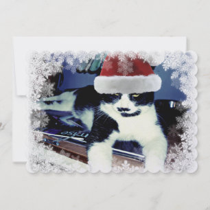 Gato de Tuxedo con tarjeta de nota plana de Navida
