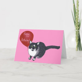 Gato de Tuxedo con tarjetas de cumpleaños felices 