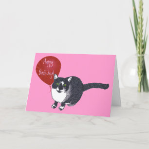 Gato de Tuxedo con tarjetas de cumpleaños felices 